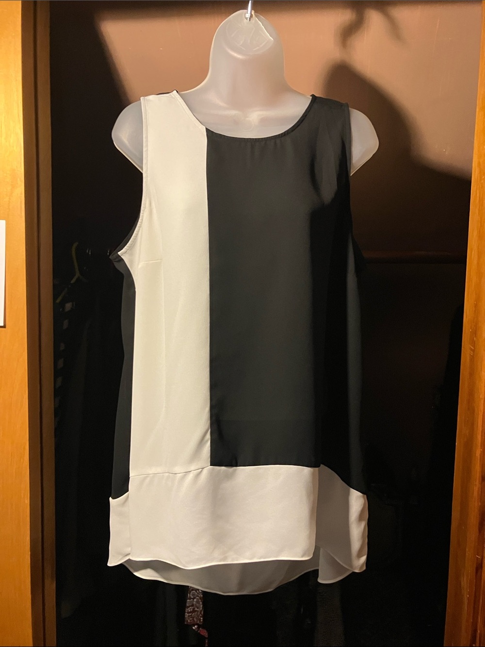 INC International Concepts Sheer Black and White Colorblock Sleeveless Tank